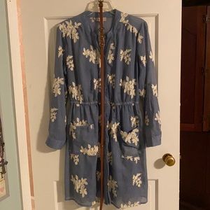 Denim color embroidered dress with slip and belt